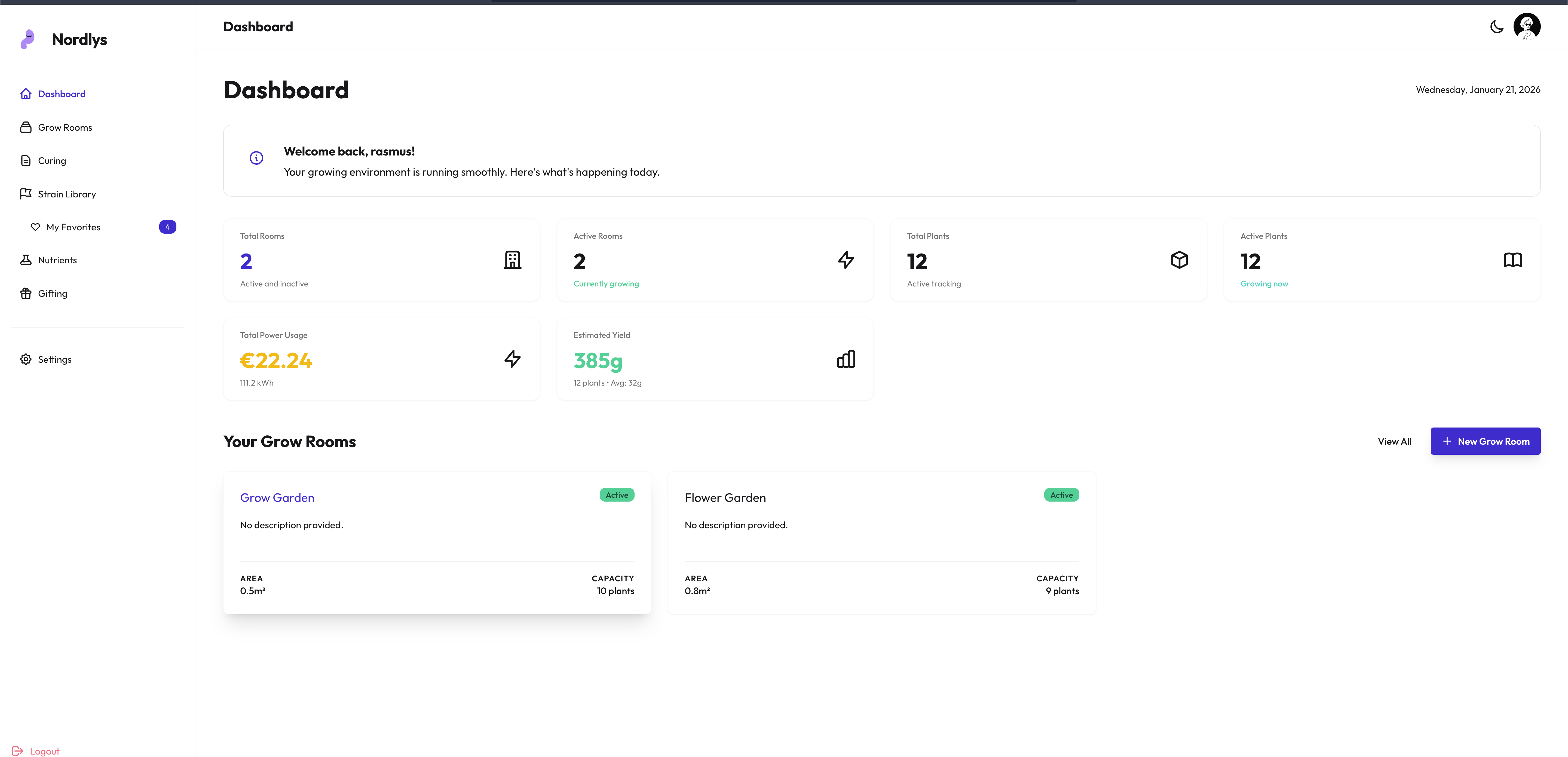 Nordlys GrowOS Dashboard Interface